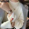 Autumn and Winter  Women's Plush Sweater Half High Collar Thickened Warm Inner Plush Knitted White Top
