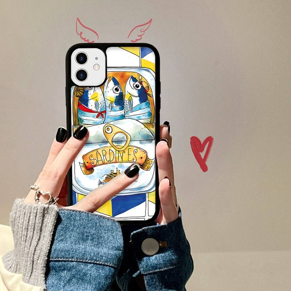 Чехол для телефона с рисунком рыбы-сардины для iPhone 16 15 14 13 12 11 Pro Max Plus Ударопрочный Жесткий чехол из ТПУ+ПК