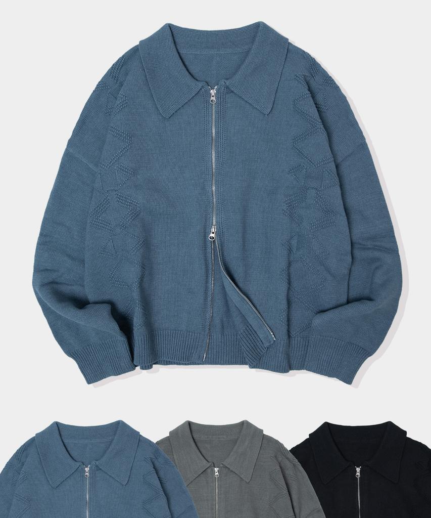Черный Кардиган на Молнии Минималистичный Вязаный Косами 'Black Moment Essential Collar'