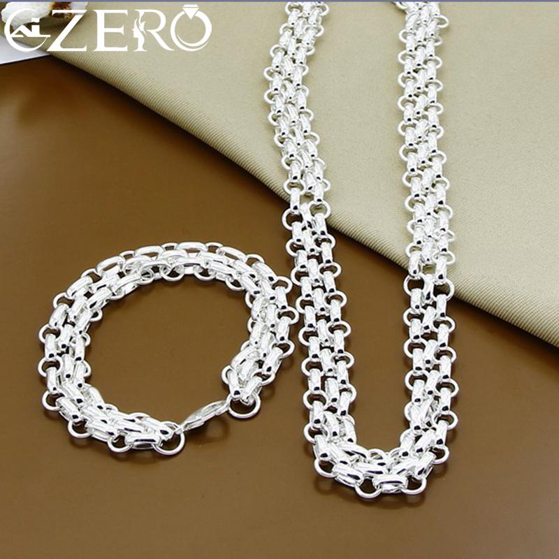 ALIZERO 925 Sterling Silver Interlock Chain Necklace Bracelet Set for Women Man Wedding Engagement Party Jewelry Gifts