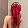 Red Streamer Large Bow Ribbon Hair Clip for Women Elegant Fashion Simple Solid Satin Ponytail Bow Hairpin Girls Hair Accessories