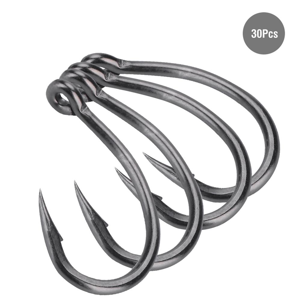 30pcs Perforated Sharp Barbed Carbon Steel Hook Fishhook for Sea Fishing (6#)