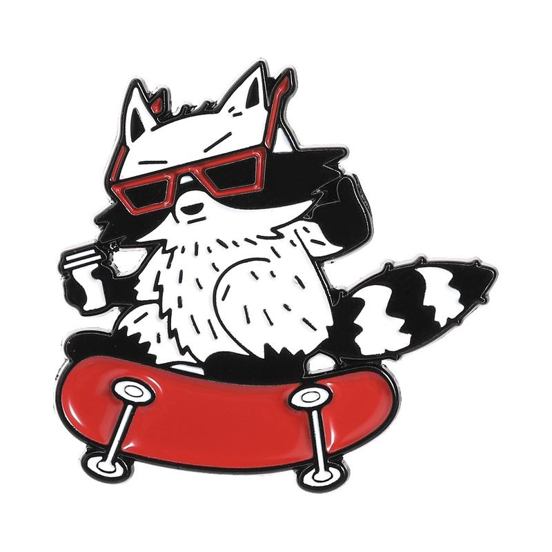 Street Style Raccoon Enamel Pins Cool Skateboard & Boxing Brooches Lapel Badges Animal Jewelry Gift for Kids Friends