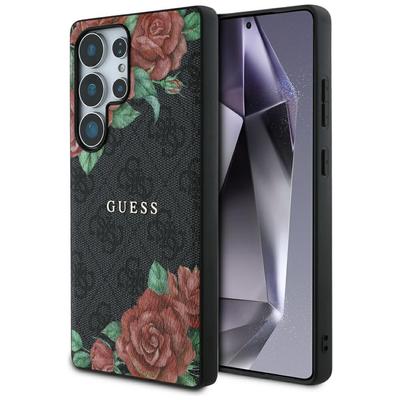 Чехол Guess Кожаный с принтом 4G Flowers Металлический классический логотип Magsafe Samsung Galaxy S25 Ultra Черный