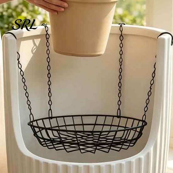 Rust Resistant Plant Base Adjustable Planter Inserts for Large Pots, Raiser with 4 Hook Chains, Metal False Patio Flower Display Stand Bottom