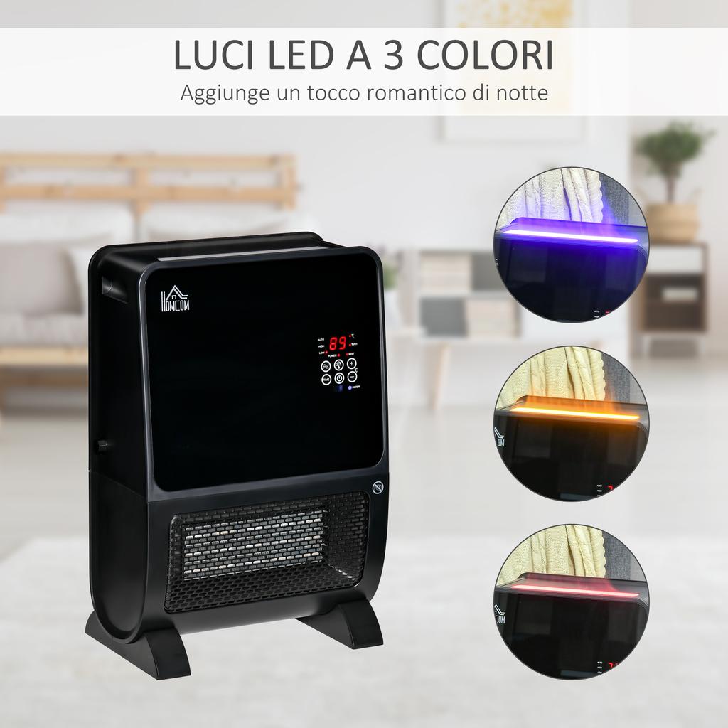 2-in-1 Electric Heater with Humidifier, 3-Color LED Light, Timer and Remote Control, 33x21x49.5 cm, Black