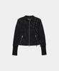 ETRE AU SOMMET Eyelet Point Cropped Leather Jacket (Black)