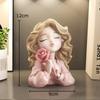 Lovely Wave Haired Girl Figures Rose Flower Statue Desk Decoration Exquisite Character Resins Sculpture Room Aesthetics Decor