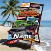 Custom Name Personalized Hot Wheels Print Beach Towel, for Trip Camping Beach Party Home Decor, Birthday Gift for Family & Friends