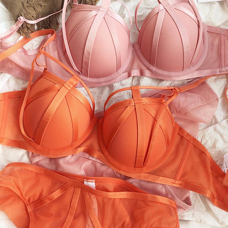 Новый цветной комплект нижнего белья, сексуальный полый комплект с бюстгальтером пуш-ап, женский классический бандажный бюстгальтер, летний кружевной комплект больших размеров с бюстгальтером и трусиками
