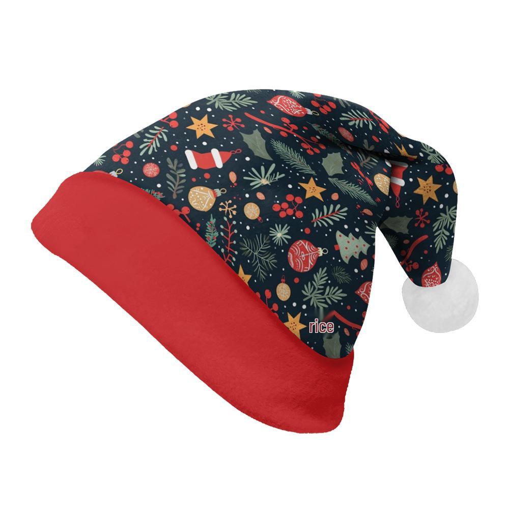 2024 Santa Claus Print Velvet Plush Christmas Hat for Adults & Kids - Double-sided Fleece