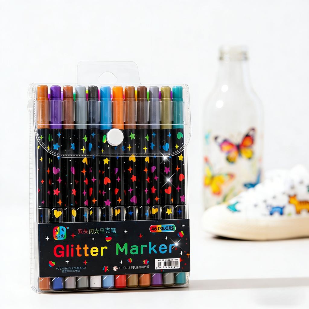 Double-Ended Glitter Acrylic Markers, Double-Sided Glitter Paint Pens For Glass, Fabric, Canvas, Diy Crafts, Card Making,