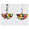 [R6435] - Artisanal Hoop Earrings 'Colombine & Arlequin' Multicolored Silver - 25 Mm - 30x15 Mm
