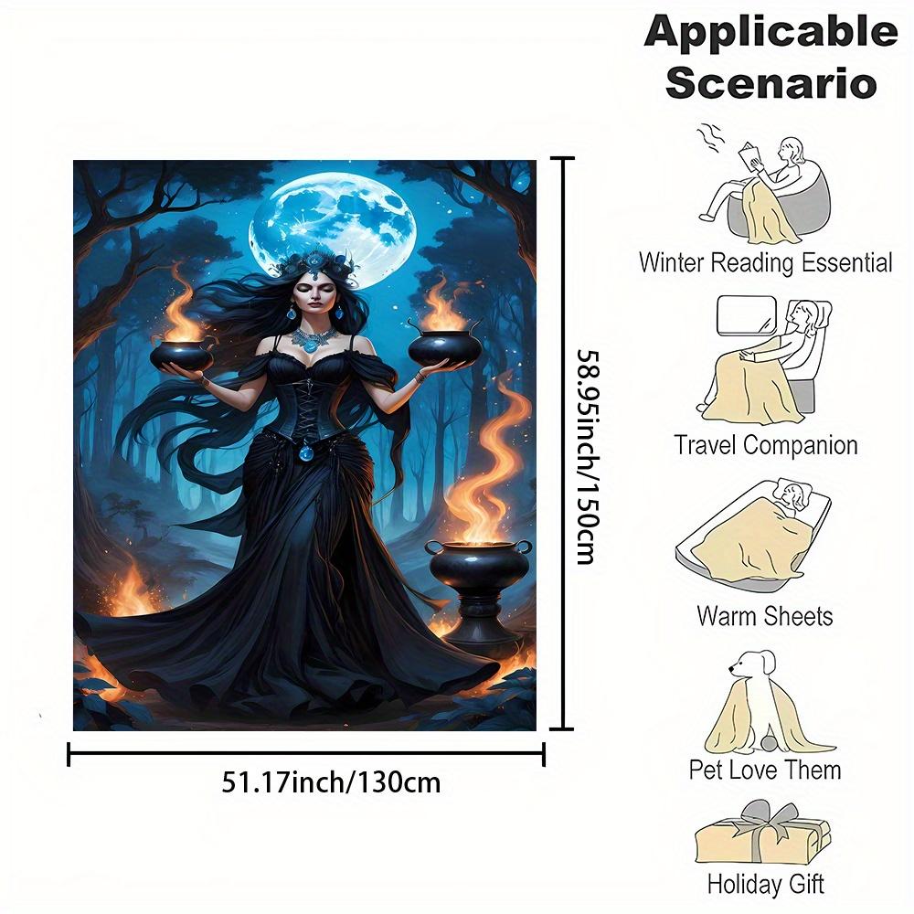 Hecate Flaming Cauldrons Print Flannel Throw Blanket - Reversible All-Season Polyester for Office Home Gift