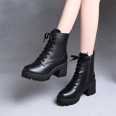 Женские ботинки Z Martin 2025 новая зимняя универсальная модель короткие ботинки женские толстый каблук средний каблук толстая подошва интернет-знаменитость маффин шнуровка ботинки чил