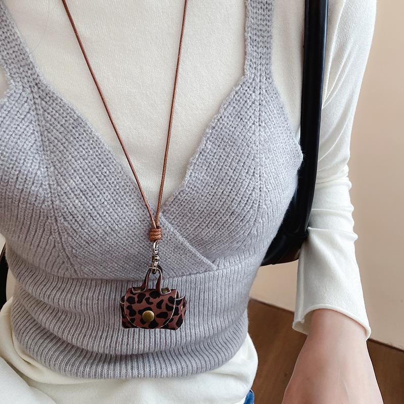 Роскошный кожаный кошелек для монет и наушников в корейском стиле, ожерелье с ключичной цепочкой