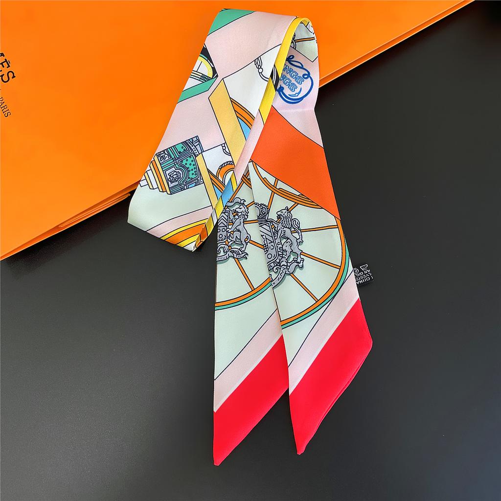 2024 Бренд Дизайн Клетчатый Шелковый Шарф Роскошный Шарф Женский Фуляр Узкая Сумка Шарфы Шейный Платок Для Женщин Модная Повязка На Голову Для Волос