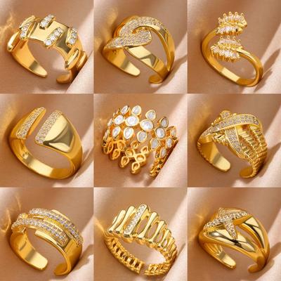 Х-образное полосатое двухцветное модное кольцо-кастет из 14-каратного золота с инкрустацией цирконами, новый стиль для женщин