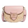 New Morgan Canvas With Sheepskin Saddle Bag Shoulder Bag Crossbody Bag Small Size Women's Khaki Monogram & Pink CF410-IMSWZ