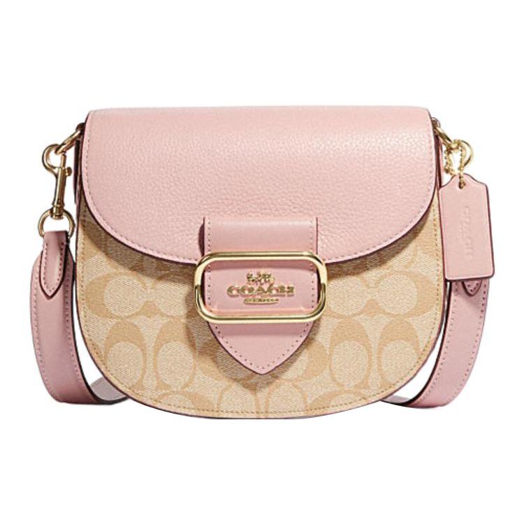 Новая парусиновая сумка-седло COACH Morgan с овчиной, на плечо, кроссбоди, маленького размера, женская, хаки с монограммой и розовая CF410-IMSWZ