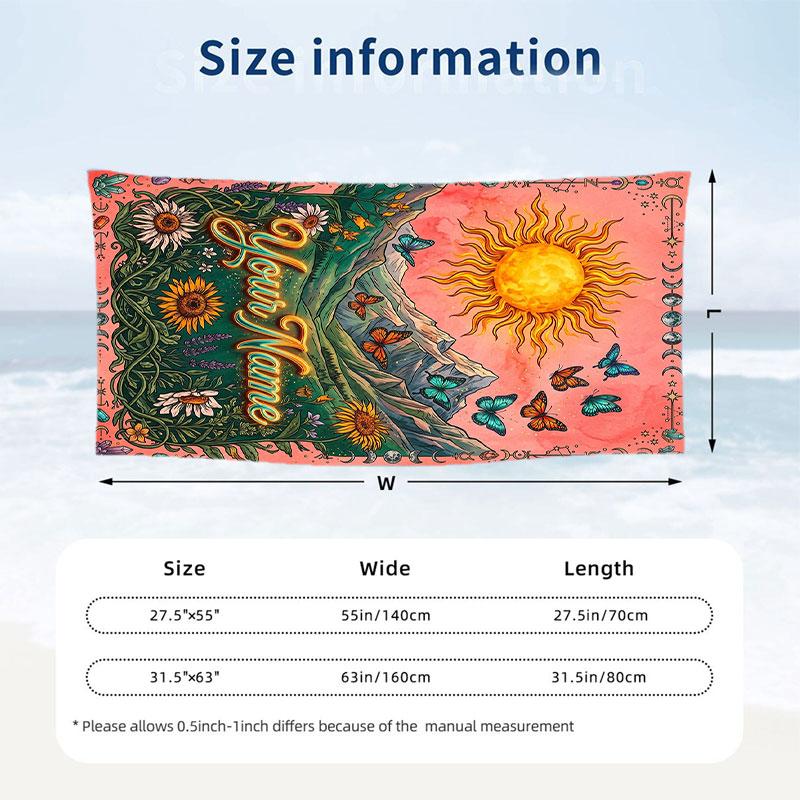 Butterfly Theme Beach Towel Personalized Custom Name & Text Soft Quick Dry Beach Towel for Swimming Travel