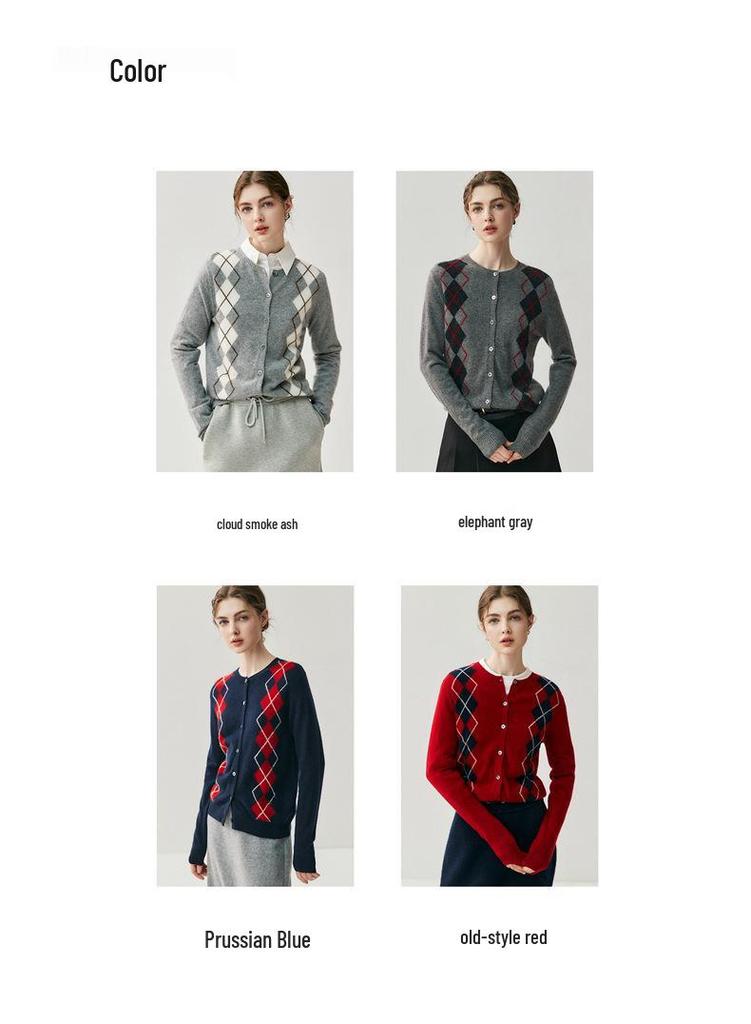Women's Retro Rhombus Plaid Cashmere Cardigan Coat - Autumn/Winter Thick Knit Sweater