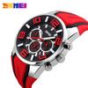 Silicone Fashionable Casual Sports Big Face Arm Watch Waterproof Chronograph Brand Analog Gentleman Watch Date Fluorescent Luxury Present Red Watch