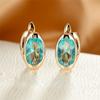 Luxury Gold Color Clip On Earrings Oval Cut Aqua Blue Stone Earrings Drop Dangle Hook Earrings Jewelry