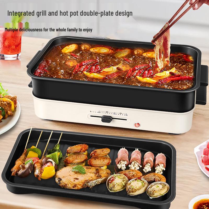 Multi-Function Electric Grill & Hot Pot Combo for Indoor BBQ and Baking