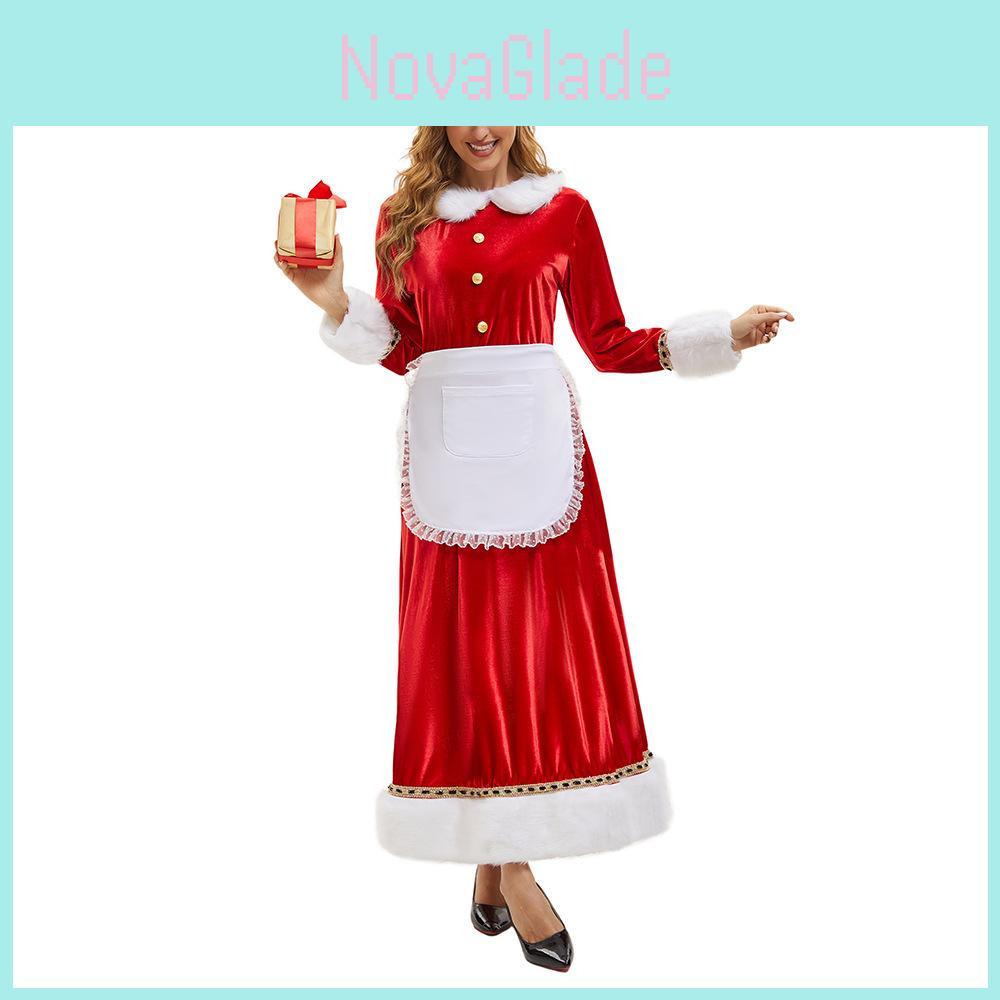 Праздничное платье Санты для женщин из полиэстеровой ткани для рождественских костюмированных вечеринок