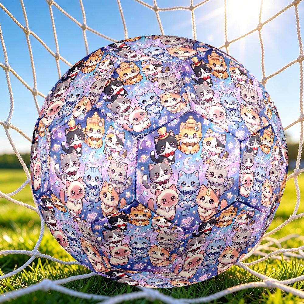 1pc Cosmic Cats Themed Soccer Ball, Size 5, Lightweight PVC Material, Outdoor Training Soccer Ball Gift. q62231
