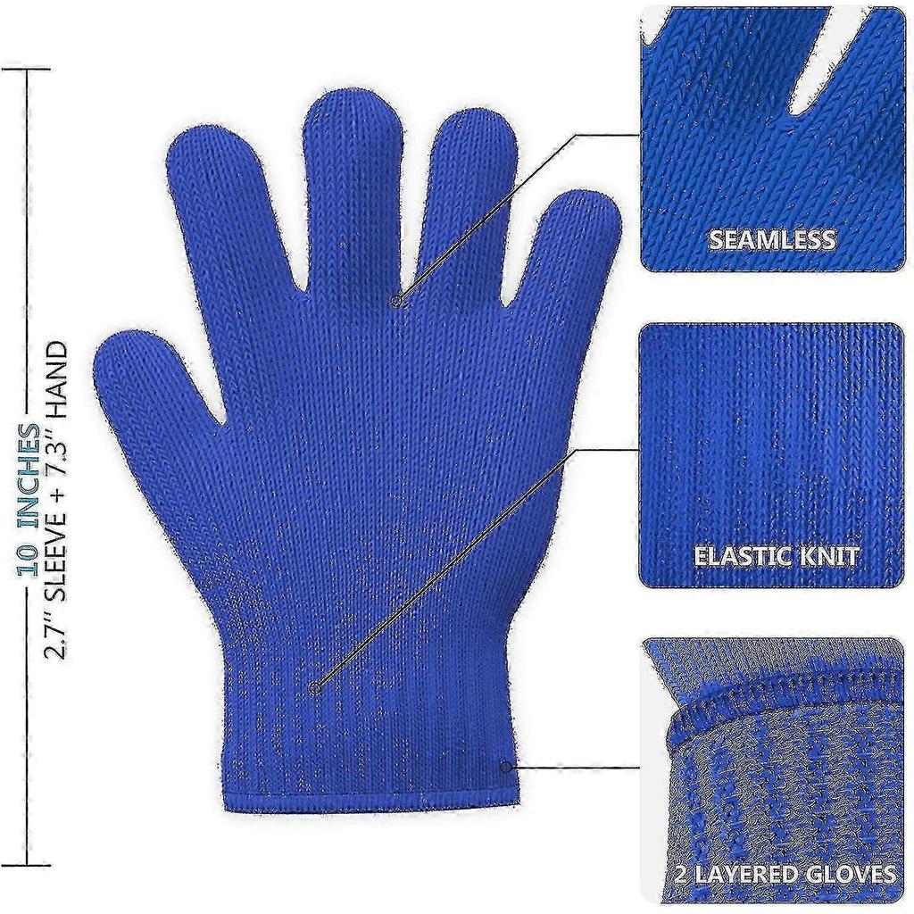 Heat Resistant Oven Gloves With Fingers - 1 Pairs Blue Classic Kitchen Oven Mitt Set