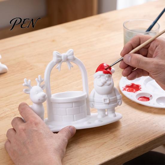 Рождественская корзина, центральный элемент, 3D-печатная сцена-фигурка, белая пустая статуэтка Санты и оленя, акценты для стола в помещении с корзиной для хранения, можно раскрашивать DIY