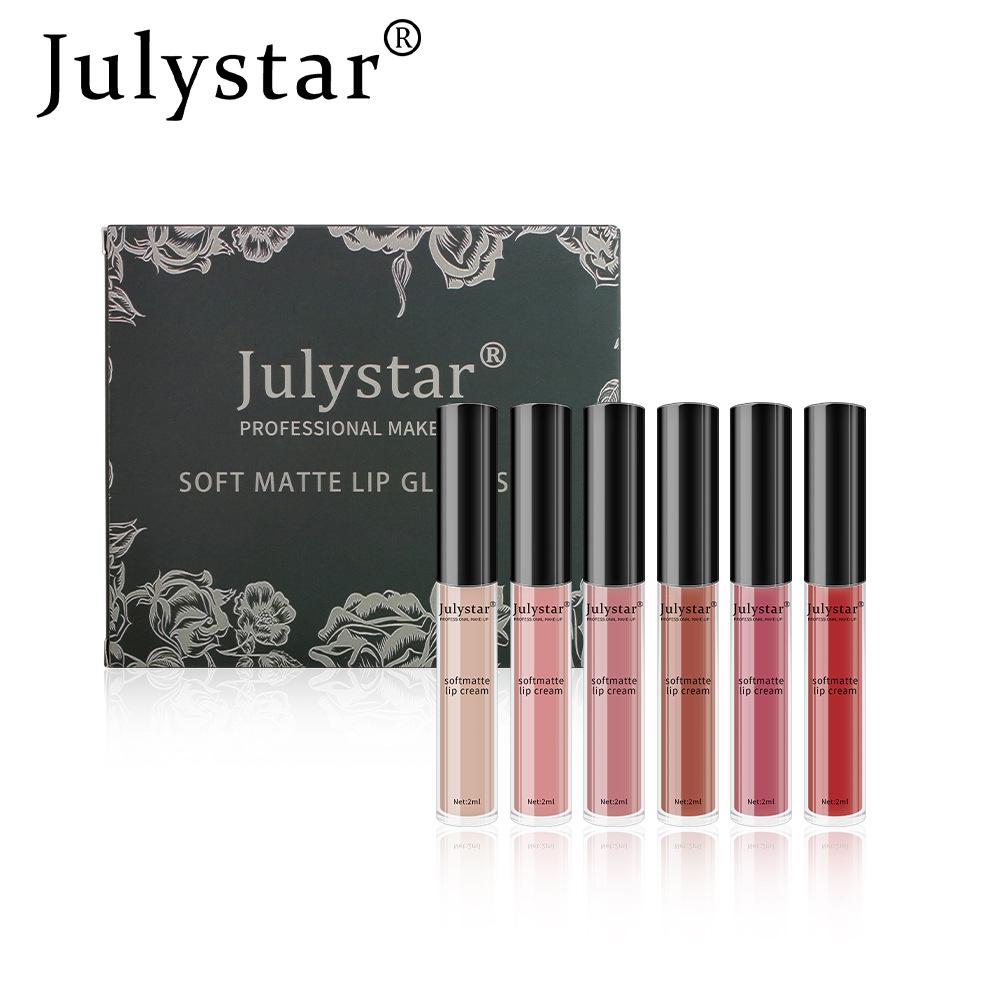 JULYSTAR Профессиональный набор кремовых помад для губ Soft Matte, 6 шт. Стойкая водостойкая бархатистая жидкая помада, нюдовые и красные оттенки. Подарочная коробка для макияжа губ для женщин