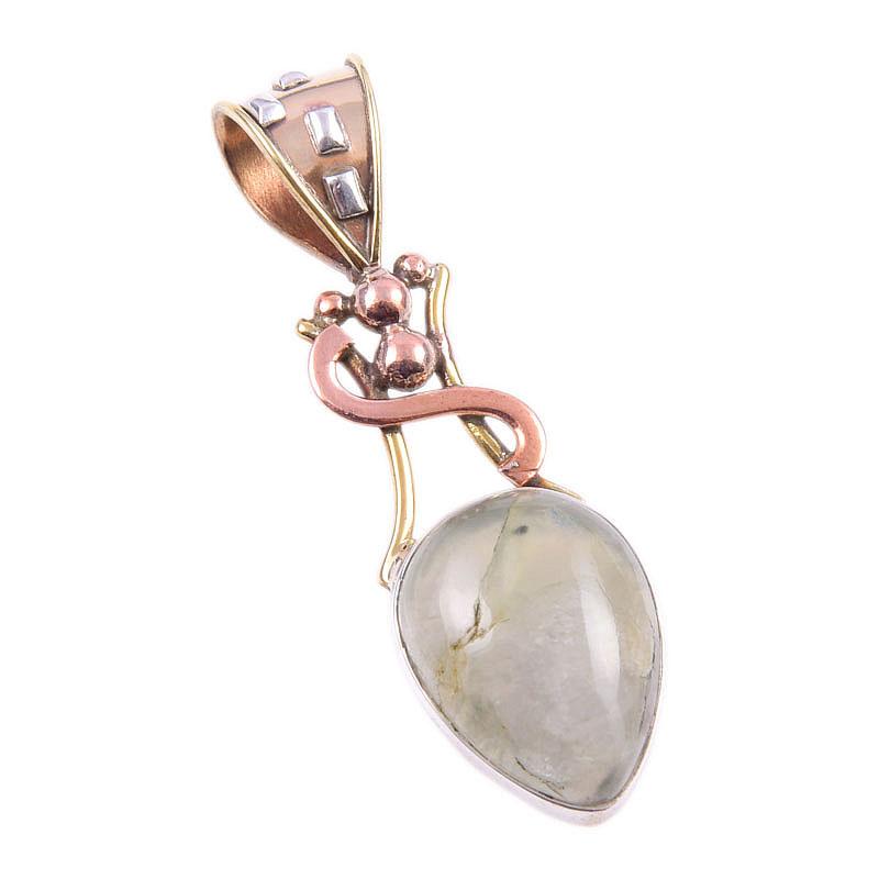 Natural Aquamarine Gemstone 925 Solid Sterling Silver TwoTone Pendant 1.75" G5K64