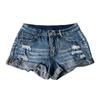 Рваные джинсовые шорты для женщин, средняя талия, подвернутые манжеты, эластичные джинсовые шорты, лето