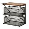 Office Desk Organizer Coffee Station with Drawer, Tiered Bar Organizer, Wooden Top Shelf, Pods Holder Wire Mesh Drawers for Tea Bags, Capsules, Desk,
