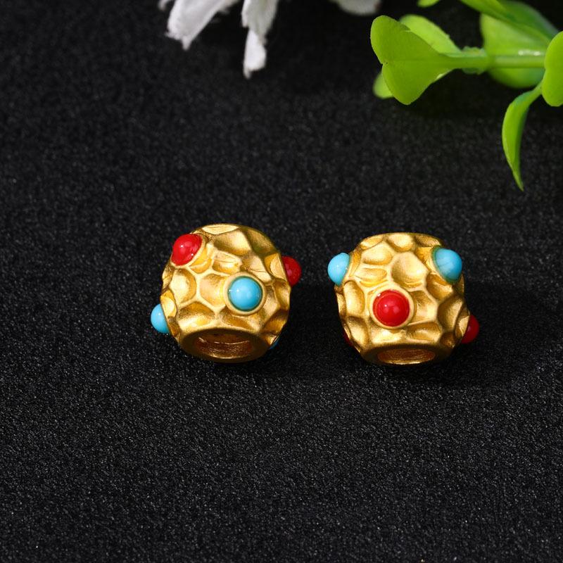 Древние золотые ажурные разделительные бусины с инкрустированными синими бусинами