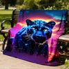 1pc Neon Panther Print Throw Blanket Polyester Fiber, Lightweight Flannel, Soft & Warm, All Season Use for Outdoor, Camping Digital Print