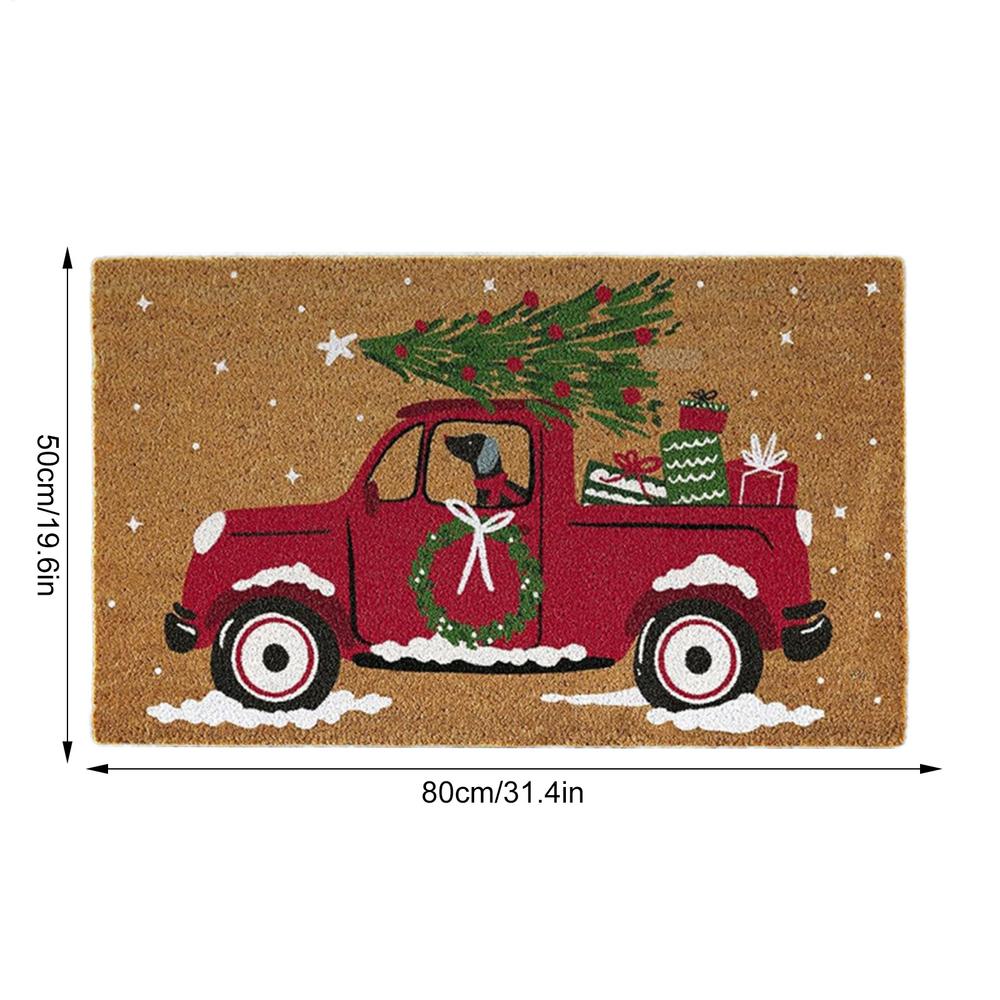 Christmas Doormat Car Pattern Welcome Mat Non Slip Washable Winter Backing Carpet Entrance Rug Home Party Christmas Decoration