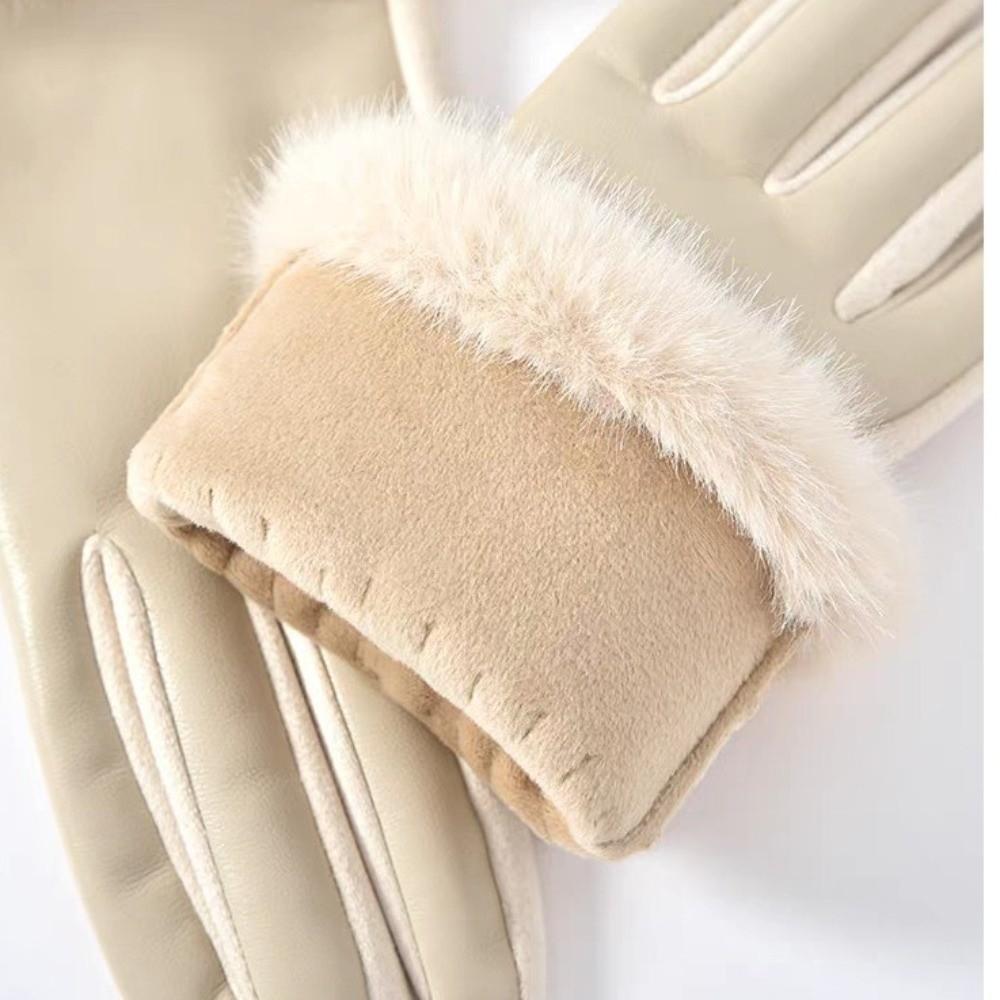 Warm Touchscreen Plush Gloves Faux Fur Trim Cycling Windproof Gloves Women