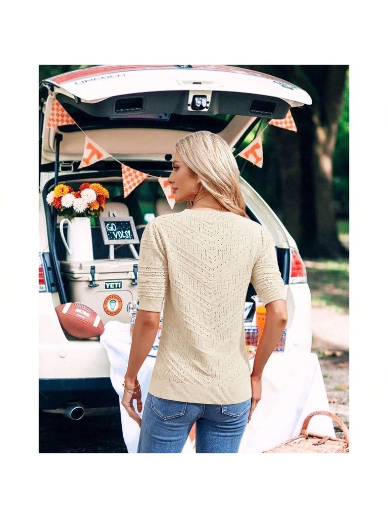 Women's Dot Knit Pullover Sweater Short Sleeve Cute Summer Blouse Top