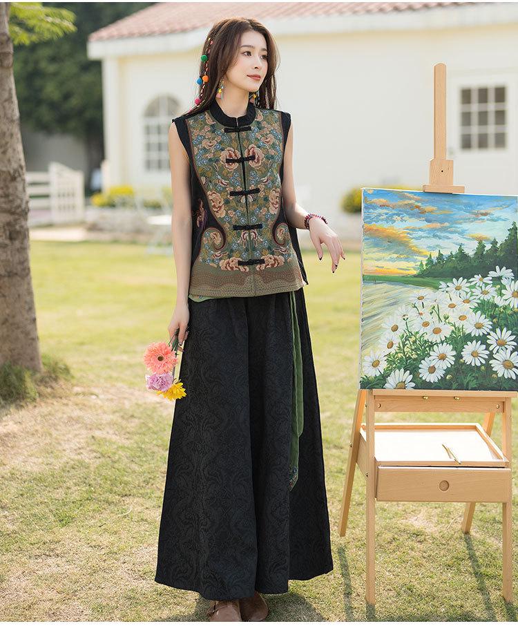 Китайский ретро вышитый жилет на лямках с лягушачьими пуговицами - Кардиган куртка высокого класса