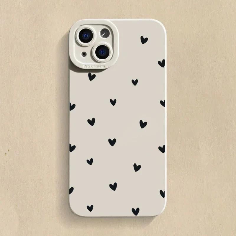 Черный чехол для телефона в форме сердца для iPhone 16 14 15 13 12 11 Pro Max Mini X XR XS 7 8 15 16 Plus SE 2020 Ударопрочный силиконовый мягкий чехол