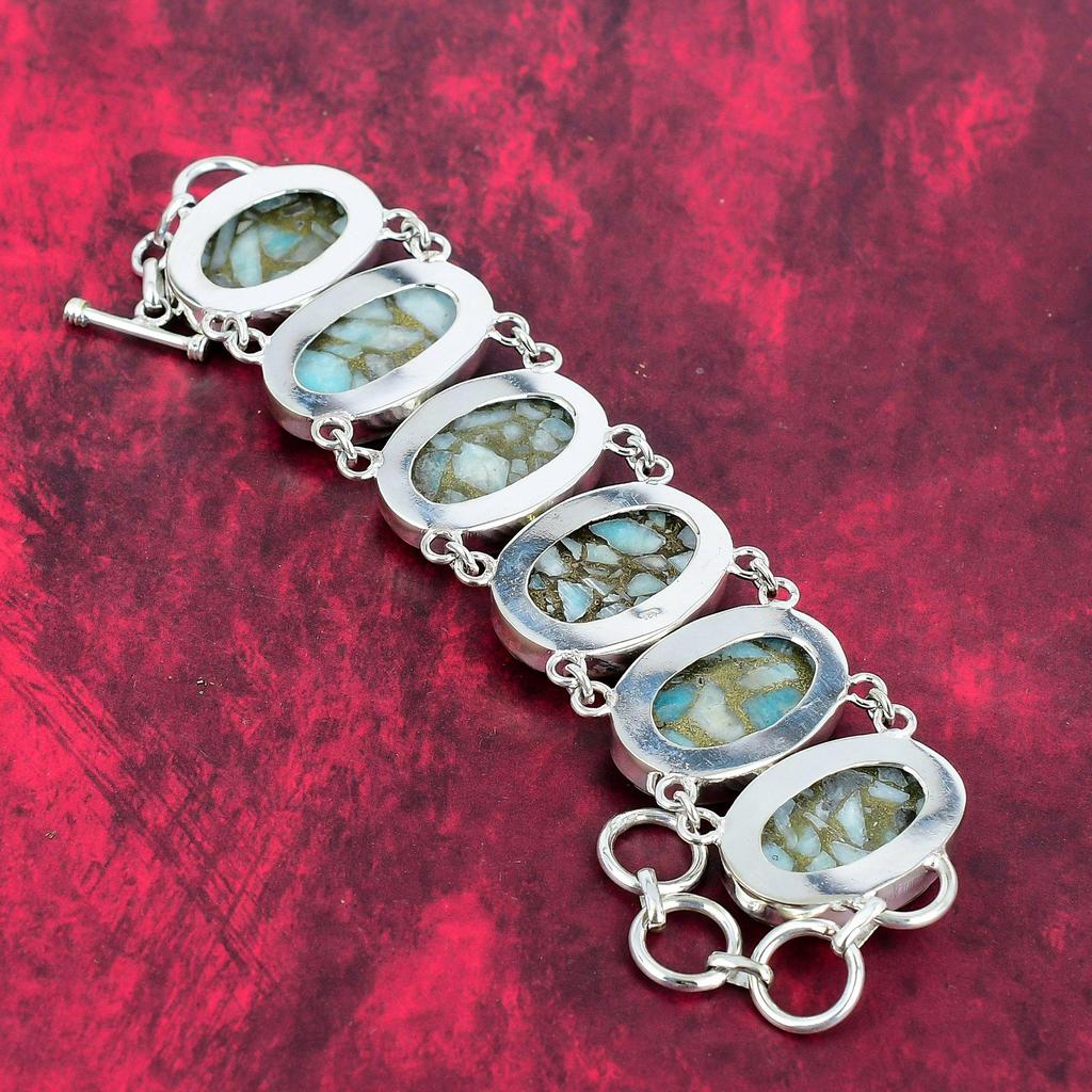 Медь Ларимар Ювелирные изделия ручной работы, Драгоценный камень 925 Твердые серебряные украшения, Великолепный браслет ручной работы Регулируемые настоящие ювелирные изделия для любви