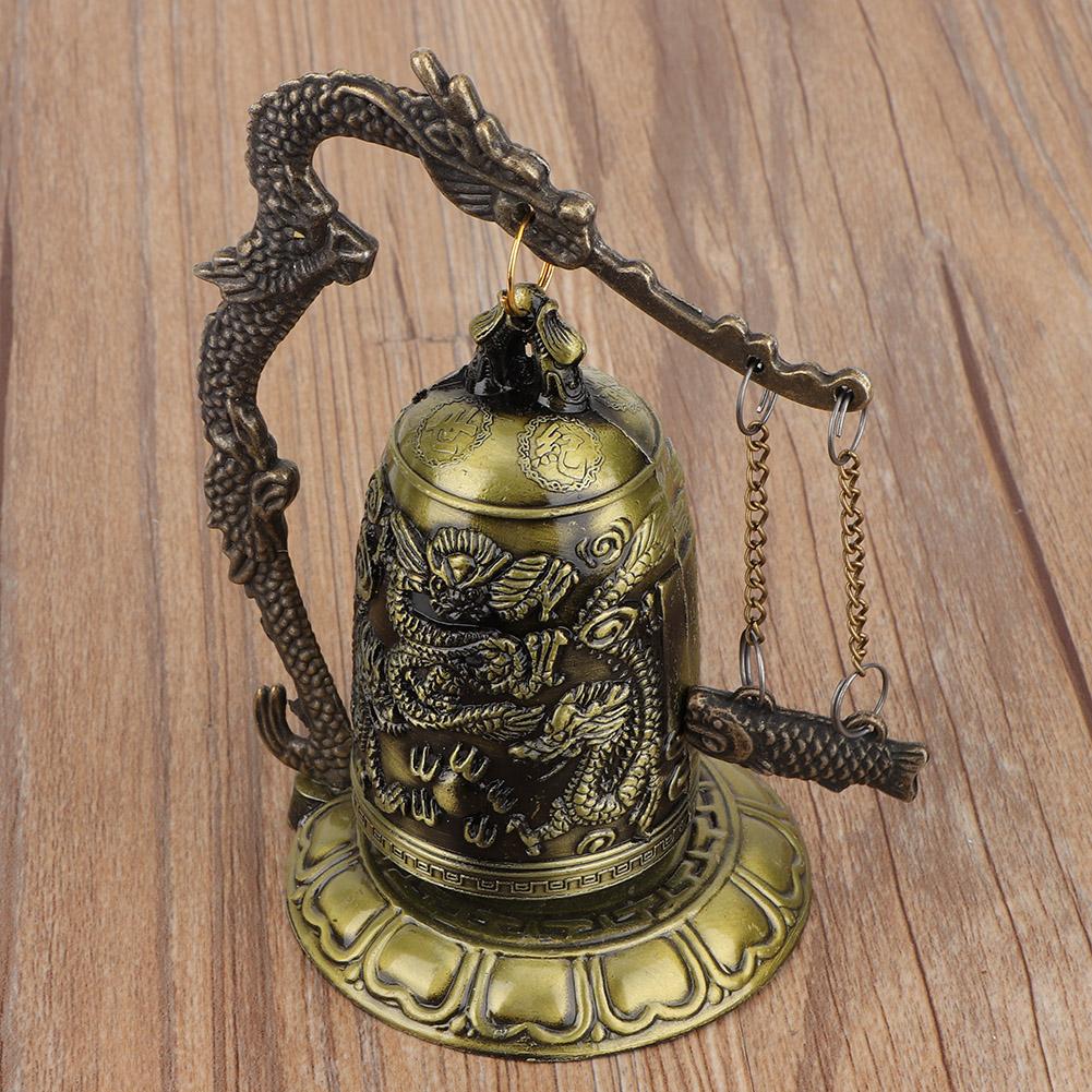 Vintage Small Carved Bronze Dragon Lock Bell Arts & Crafts Collectibles Ornaments Desk Decor