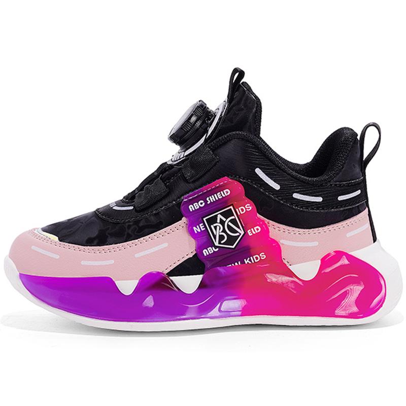 Unisex Sports Shoes Children Luminous Sports Shoes Thick Bottom Fashionable Boys Sports Shoes Rotating Button Girls Sports Shoes