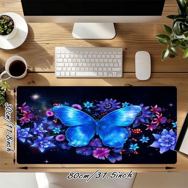 Blue Butterfly Xl Gaming Mouse Pad Nonslip Rubber Base Stitched Edge Waterproof Desk Mat For Pc Laptop Gamer Office Computer Accessories C927115
