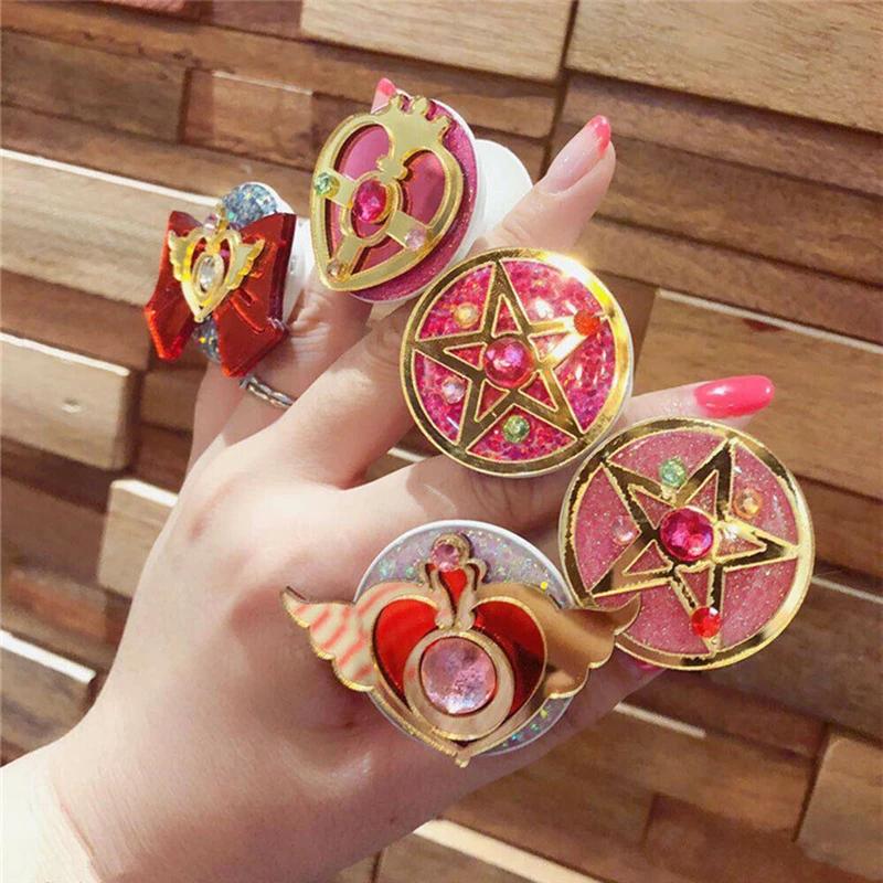 Cute Anime Japan Star SAILORS MOONS Scepter Finger Ring Grip Tok Pocket Socket Phone Holder Expanding Stand For iPhone Samsung