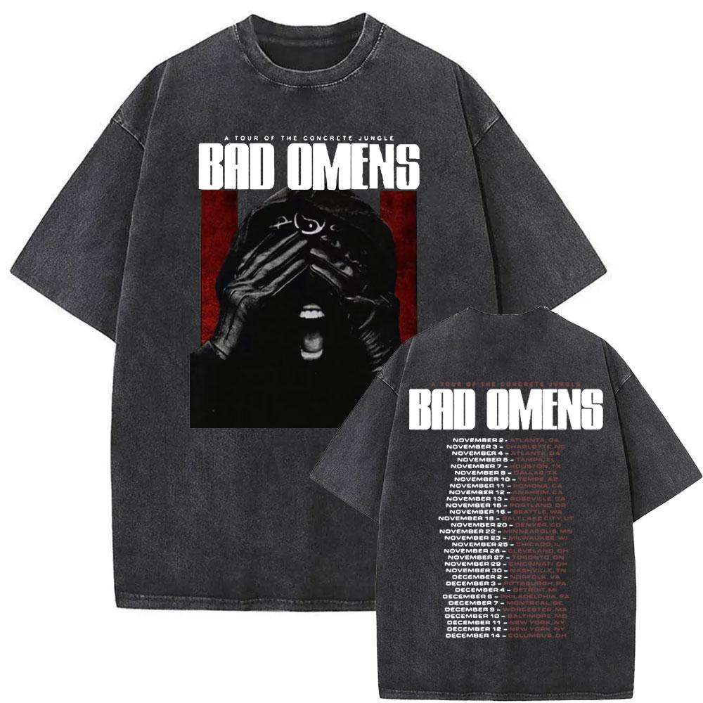 American Rock Band Bad Omens Skull Snake Washed Vintage Tshirts Men Gothic Vintage Tshirt Fashion Streetwear Mens Loose Tees